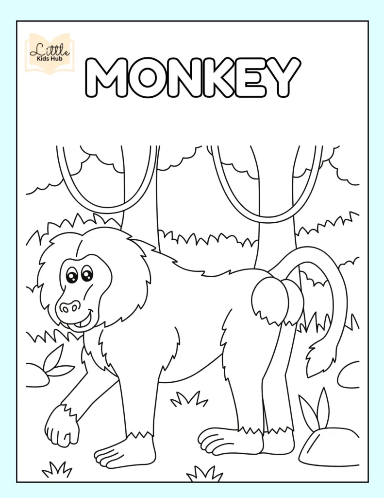 Monkey Coloring Pages | Free Zoo Animal Coloring Pages: