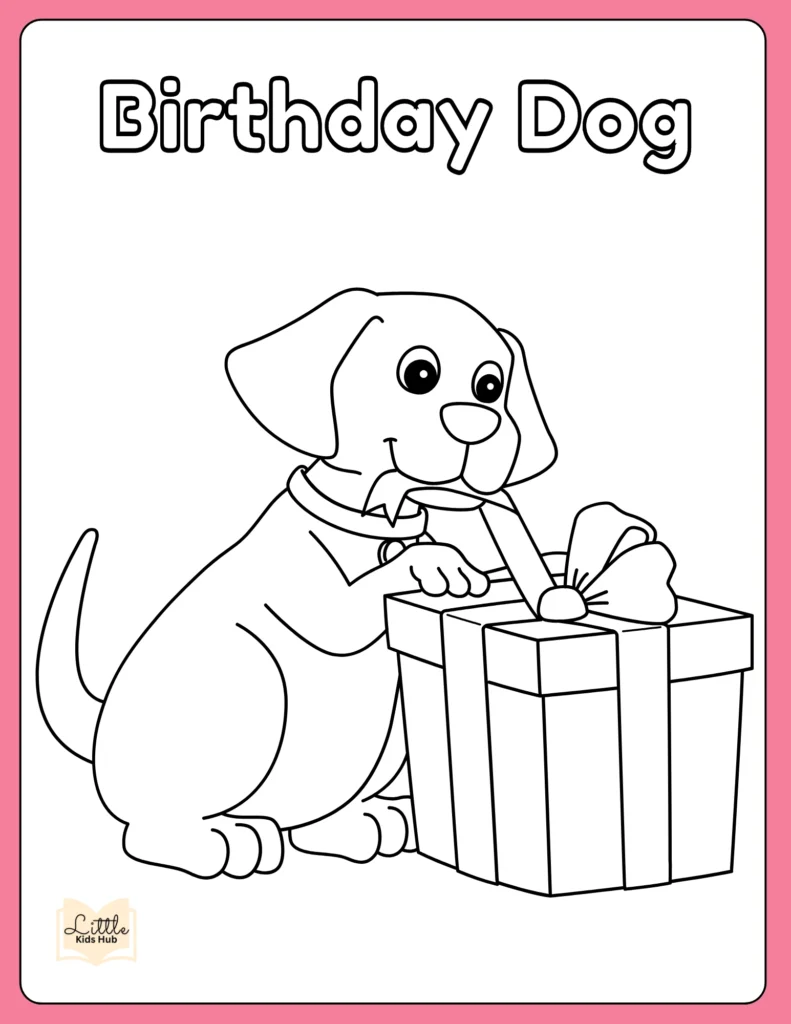 Happy Birthday Dog Coloring Page