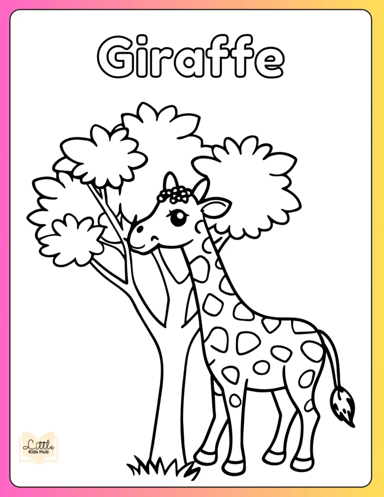 Realistic Giraffe Eating Leaves From Tree To Color