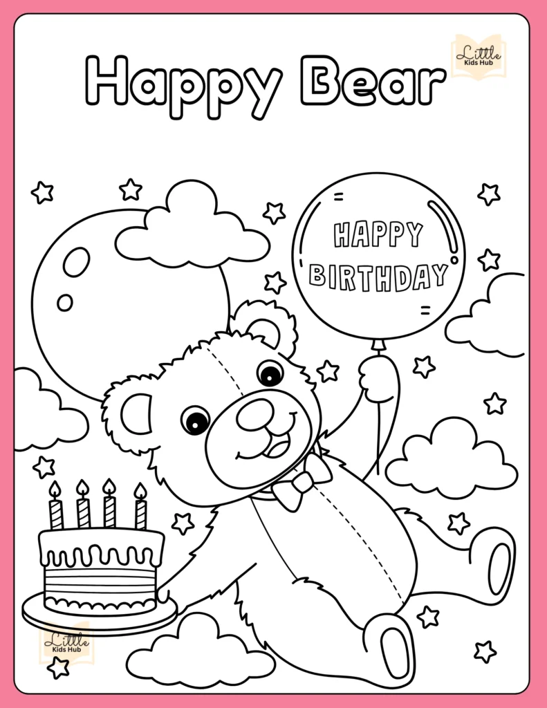 Happy Birthday bear Coloring Page