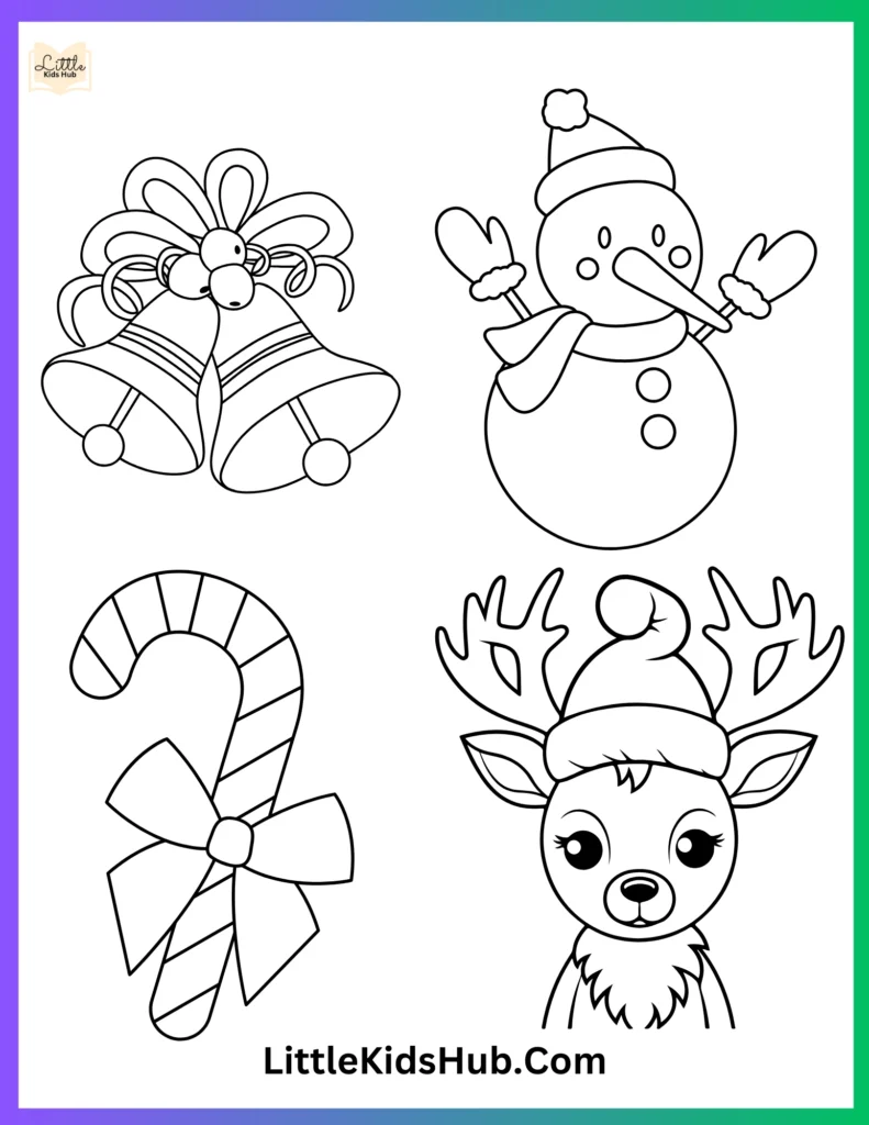 Printable Simple Christmas Ornaments Coloring Page (Angel, Snowman, Santa Claus, Bauble)