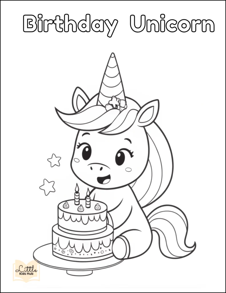 Happy Birthday unicorn Coloring Page