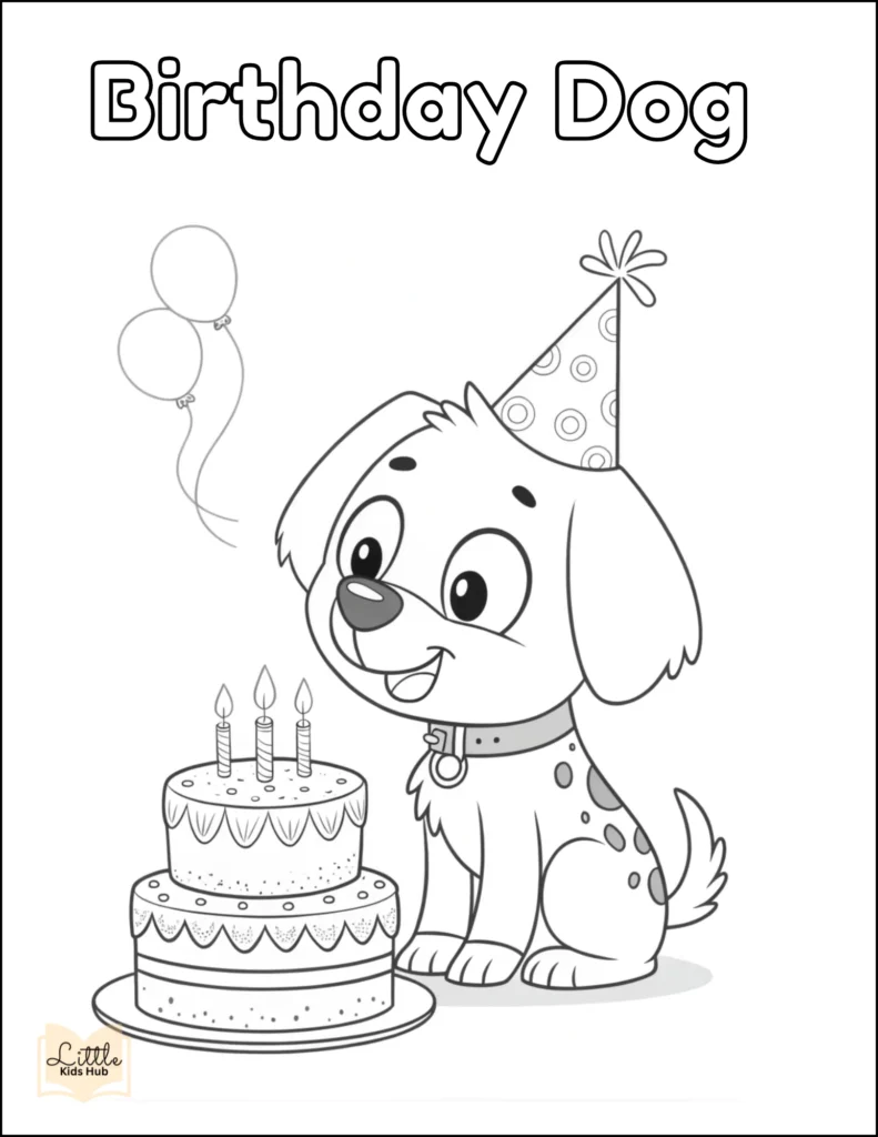 Happy Birthday dog Coloring Page