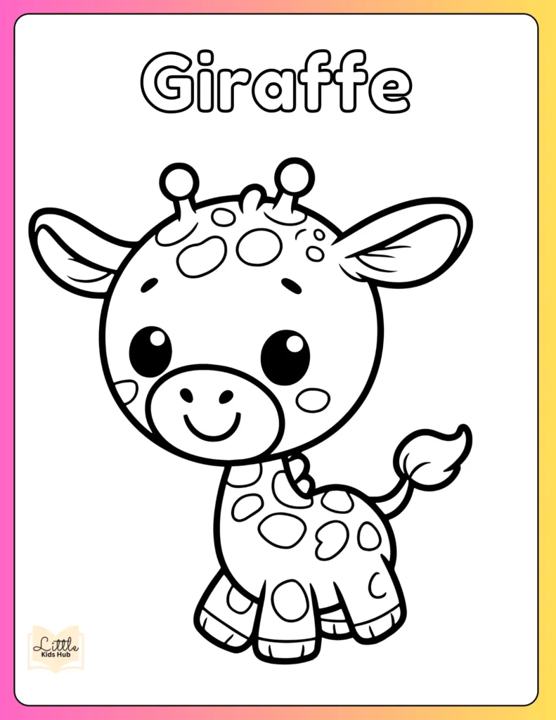 Easy Cartoon Giraffe Coloring Page For Kids