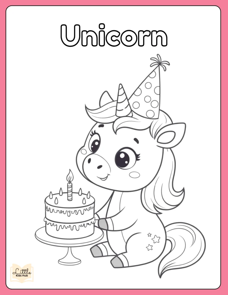 Happy Birthday unicorn Coloring Page