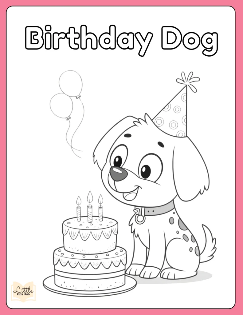 Happy Birthday Dog Coloring Page