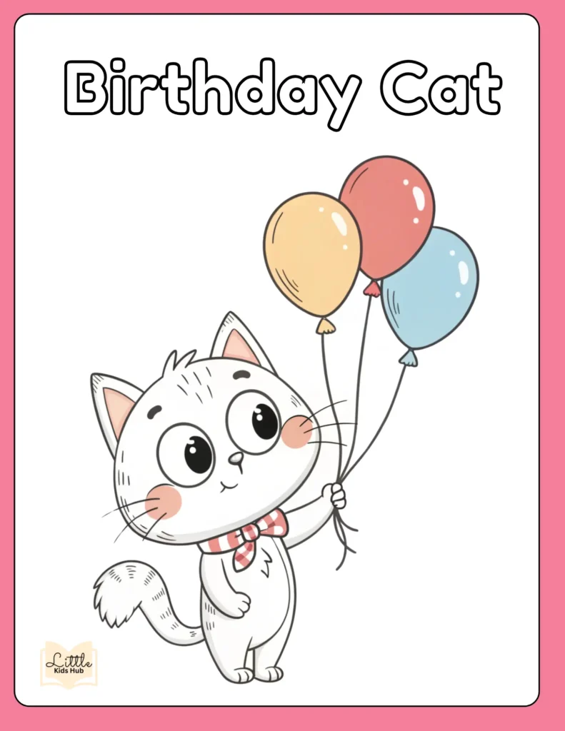 Happy Birthday Cat Coloring Page