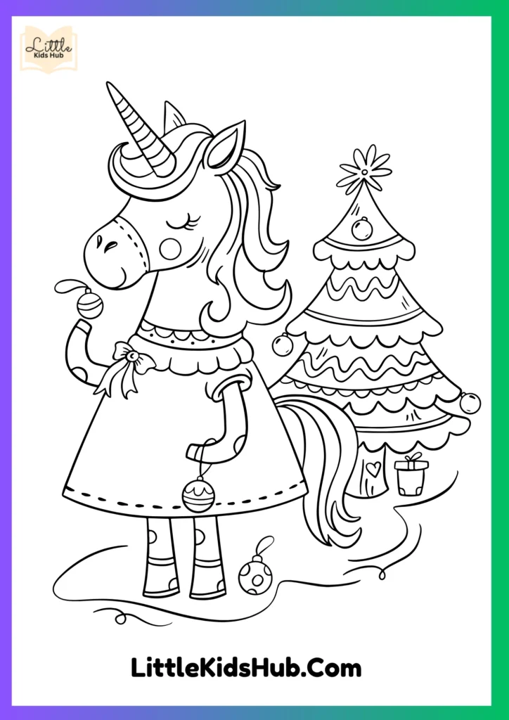 Outline Of Unicorn With Santa Hat