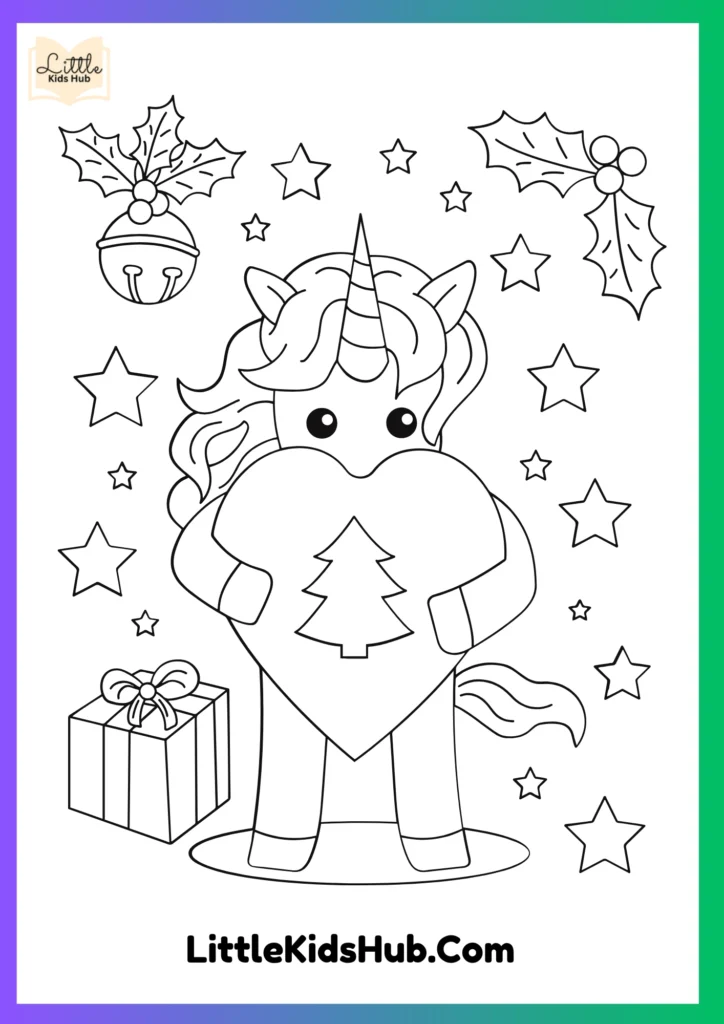 Outline Of Unicorn With Santa Hat