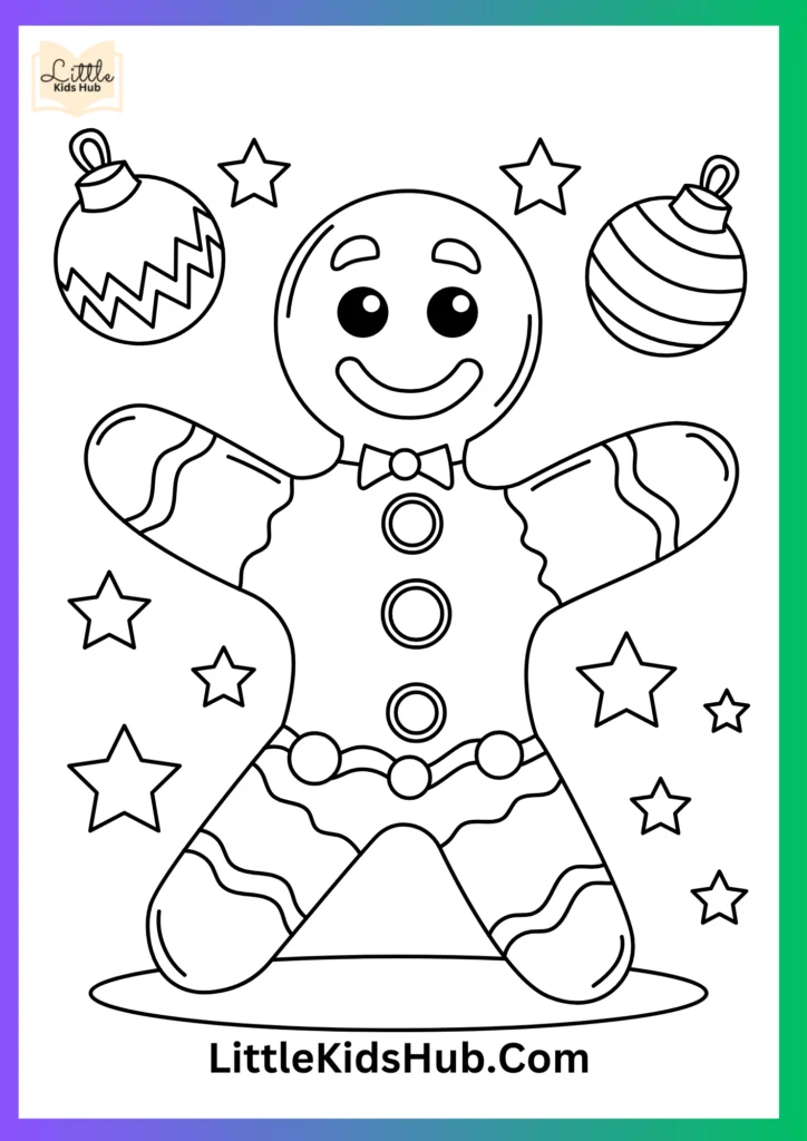 Smiling Gingerbread Man Coloring In For Kids