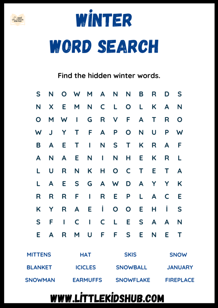 Winter Word Search: Free Printable Activity for Kids