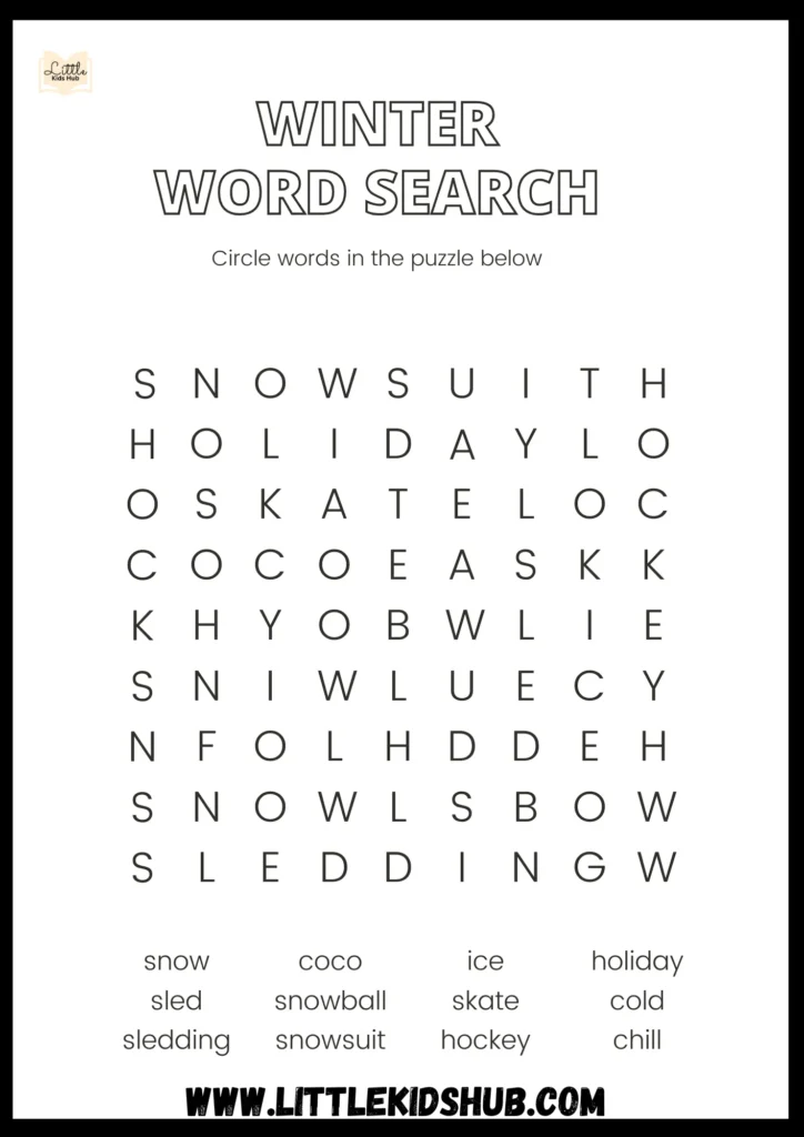 Winter Word Search: Free Printable Activity for Kids