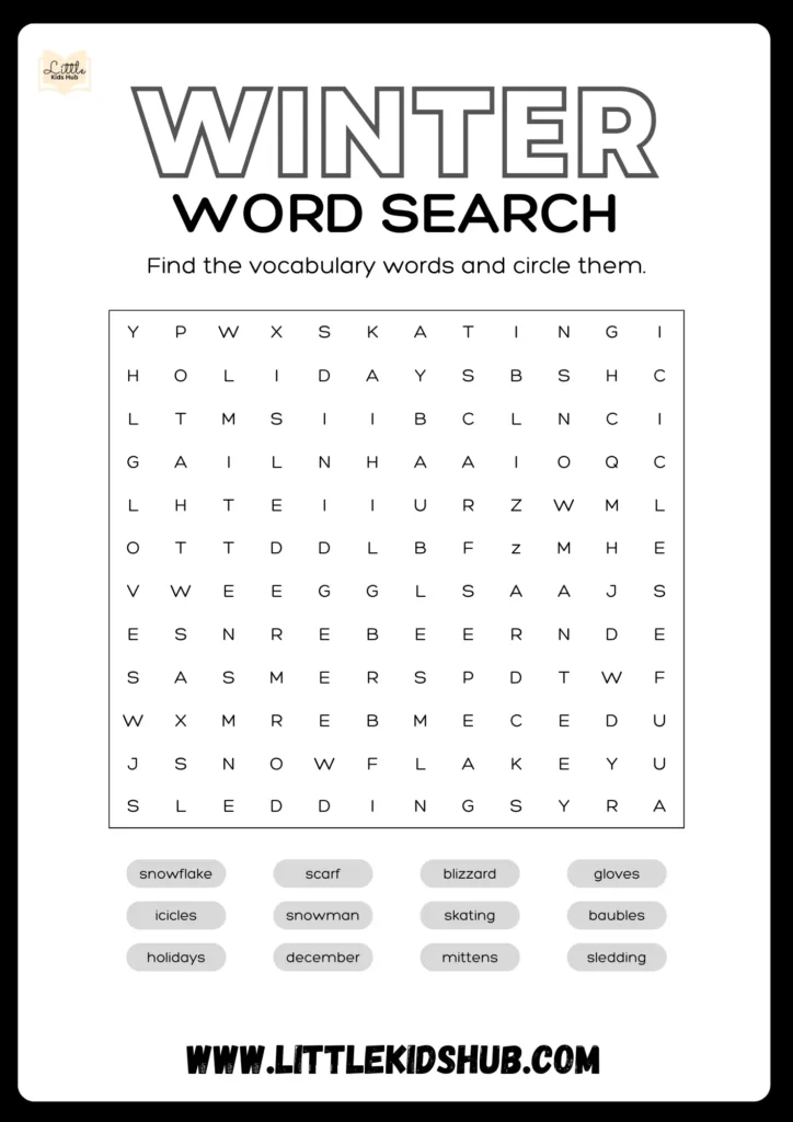 Free Printable Winter Word Search Puzzles