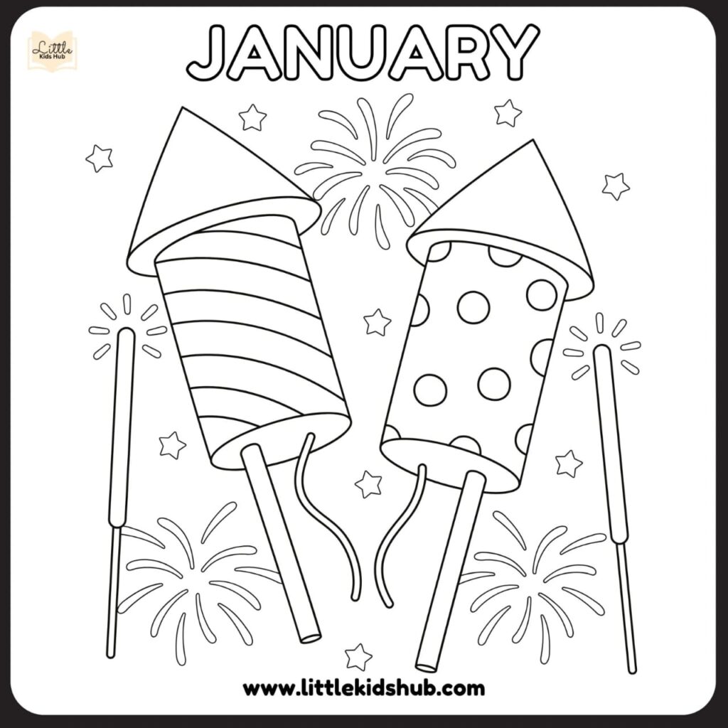 Simple January Coloring Sheets