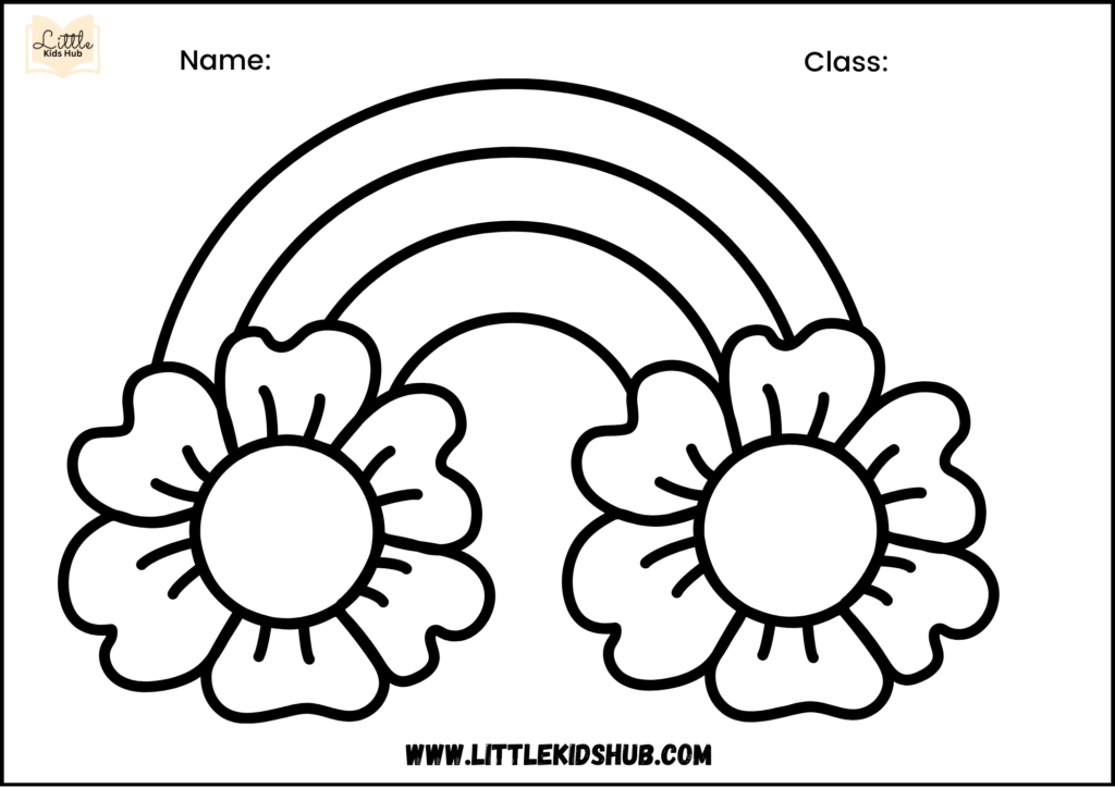 Easy Rainbow With Flowers Coloring Page For Preschoolers